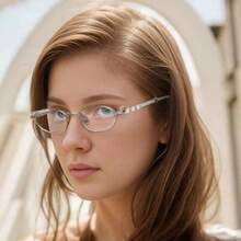 1pc Women's Metallic Oval Narrow Frame Rhinestone-Inlaid Fashion Glasses, Y2K Vintage Kawaii Plain Eyewear For Daily Styling Glasses Accessories For Women - 金色 - 查看 2