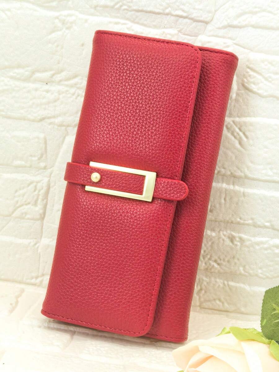 New Women's PU Soft Long Wallet, Fashion Casual Large Capacity Multi-Function Clutch Purse Card Holder ID Case, Convenient To Carry, Suitable As Holiday Gift - Red - View 1
