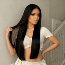 70cm Women's Black Straight Hair Middle Part Wig, Soft And Smooth, High Density, Comfortable And Breathable, Voluminous And Versatile, Suitable For Easter Cosplay, Fits All Women - Multicolor - View 1
