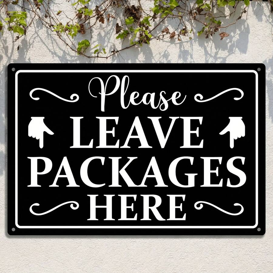 2D Flat, 1-Piece 12X 8inch Aluminum 2D Flat Halloween Decoration [2D Flat] Durable Metal "Please Place Your Package Here" Sign - Vintage Bohemian Style Indoor/Outdoor Delivery Notice With Arrow And Mail Icon - All-Weather Parcel Delivery Indicator, 2D Flat
