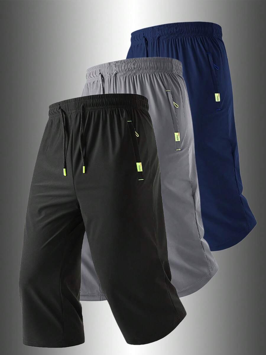 1pc Boyfriend Style Men's Lightweight Breathable Elastic Workout Running Shorts For Spring/Summer Sports - Black - View 1