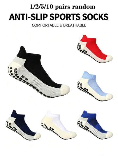 Bộ 1/2/5/10 đôi tất nam bằng cotton có đệm, chống trượt, thích hợp cho tập luyện, bóng đá, bóng rổ, đạp xe, chạy bộ, tập gym, chống trượt.