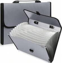 Archivador expandible , organizador de archivos de 13 bolsillos, carpeta plegable expandible para facturas y recibos, tamaño A4 con tapa (azul) - Gris - Ver 10
