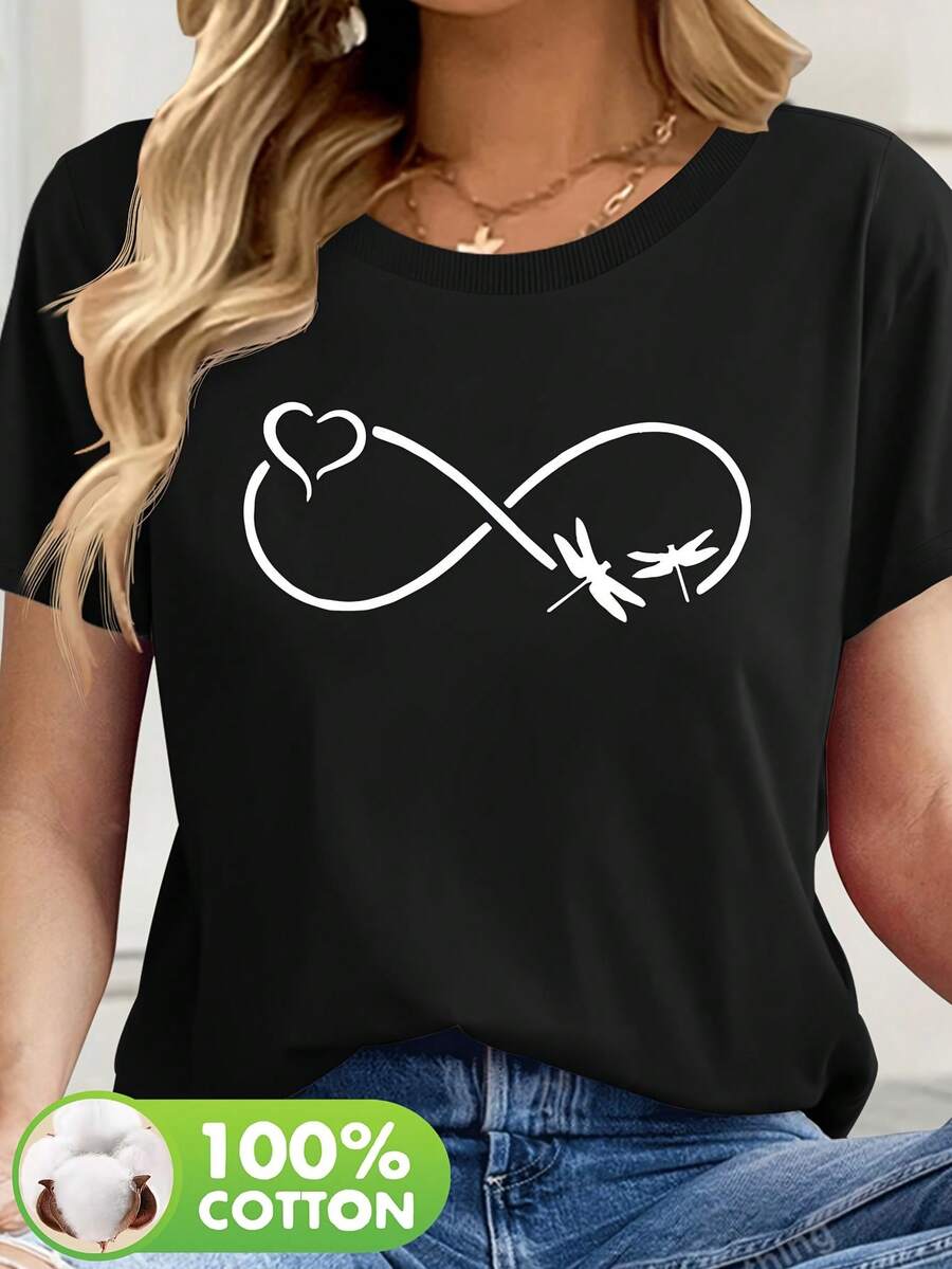 -Casual Short-Sleeved, Round-Neck Shirt With Printed Pattern, New Design For Women. - Black - View 1