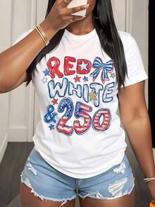 Red And 250 Patriotic Independence Day T-Shirt For Women 4th Of July Celebration American Flag Design Casual Summer Top,220g - 白色 - 查看 2