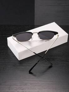 1 PC Men's Modern Browline Square Fashion Glasses Lightweight Durable Metal Frame With Gray Blue Tinted Lenses Suitable For Business Casual Outdoor Activities With Glasses Box - Multicolor - View 7