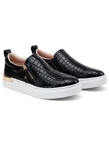 Women's Slip On Loafers With Arch Support & Side Zipper – Casual Fashion Sneakers 8010 - blackcroco - View 4