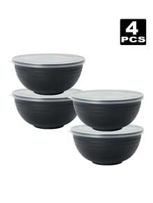 1/2/4/8个装带盖塑料碗，食品储存碗，适用于盛放汤、麦片、燕麦片、零食、水果和其他厨房用品 - 黑色 - 查看 8