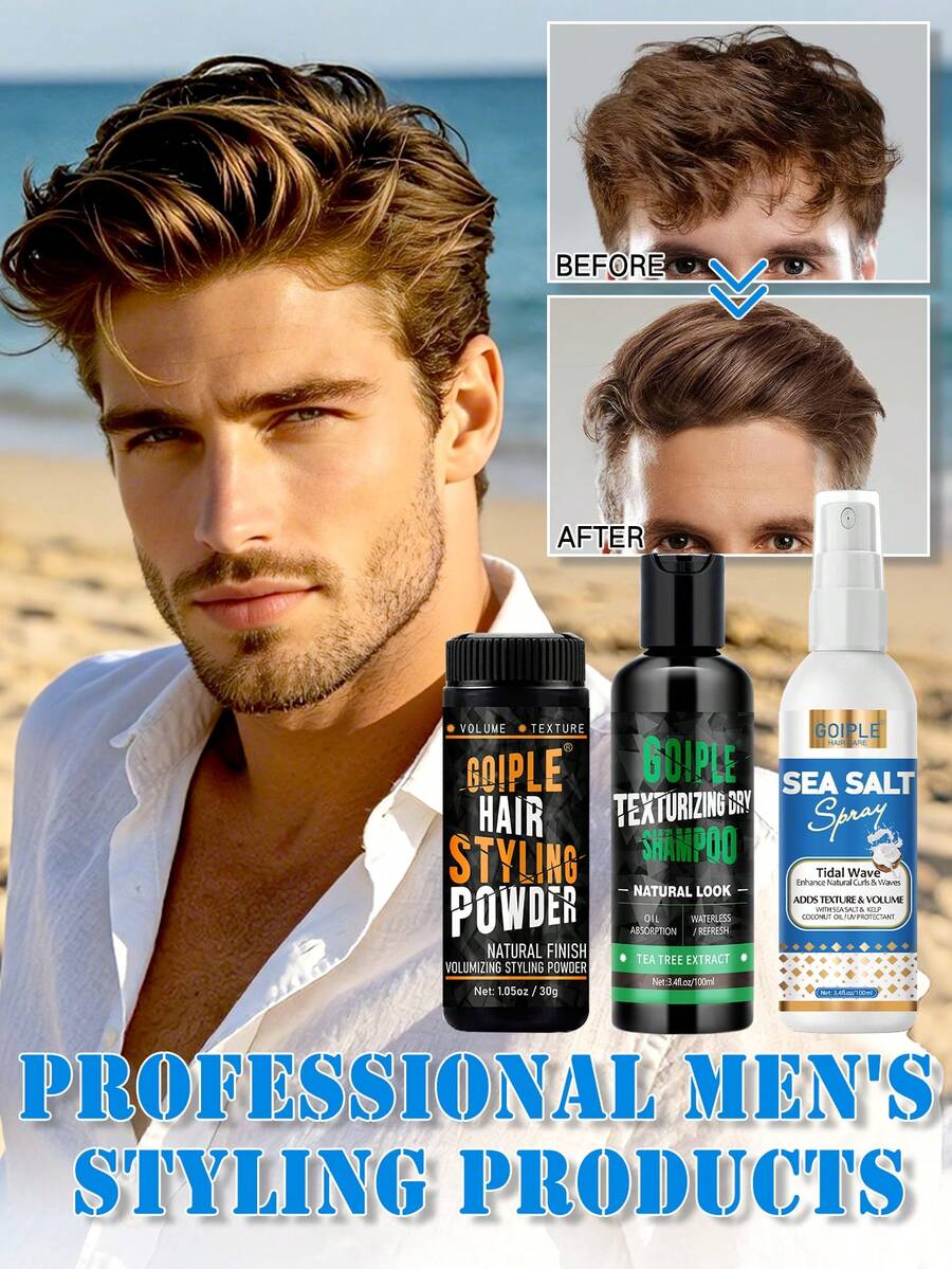 Goiple Spray de Sal Marinho, Projetado para Cabelos Cacheados, Realça a Textura Ondulada, Nutre e Condiciona os Cabelos, Oferece Proteção UV, Cria Ondas de Praia Naturais, Também Pode Ser Usado Como Pó Modelador para Aumentar Instantaneamente a Densidade e o Volume dos Cabelos, Fácil de Usar. Também Disponível: Pó Texturizador de Cabelos e Spray Seco de Shampoo. - Multicolorido - Visão 1