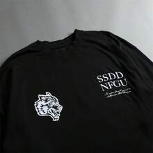 DARCSPORT American-Style  Retro T-Shirt For Couples, Men's Top, Pure Cotton Loose-Fit Round-Neck T-Shirt - 黑色 - 查看 5