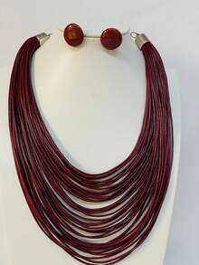 Maxi Waxed Multi-Strand Necklace Set With Button Earrings - 多色 8 - 查看 1