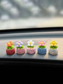 8PCS/4PCS Cute Bionic Glowing Flower Pot Decor, Resin Material, Suitable For Car Interior Decoration, Home Decor, Office Desk Decor, Perfect Decorative Gift For Girlfriend, Family And Good Friends - Flowers - View 10