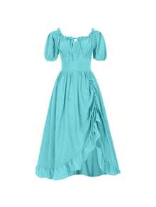 New Retro Medieval Irregular Stage Costume Renaissance Dress For Women - Green Palace Short-sleeved Dress - View 4