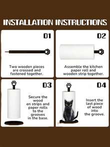 Black Cat Design Kitchen Towel Rack, Wooden Kitchen Towel Rack, Single-Layer Fabric Towel Rack, Vertical Kitchen Towel Rack, Countertop Towel & Wrap Organizer, Desktop Towel Rack, Towel & Cling Film Roll Holder - Multicolor - View 6
