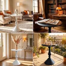 Retro Iron Small Round Table, Minimalist Sofa Side Table, Creative Corner End Table For Balcony, Bedroom & Living Room, Black/White - White - View 9