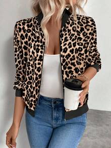 Keke Bloomly Women's Lightweight Casual Leopard Print Fashion Jacket Vacation - Apricot - View 2