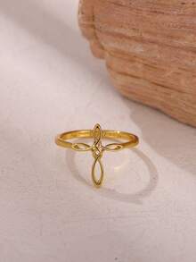1PC Vintage Knot Cross Rings For Women 18K Gold Plated Metal Geometric Cross Ring Religion Aesthetic Jewelry Gift Size 7/8 - Multicolor - View 2