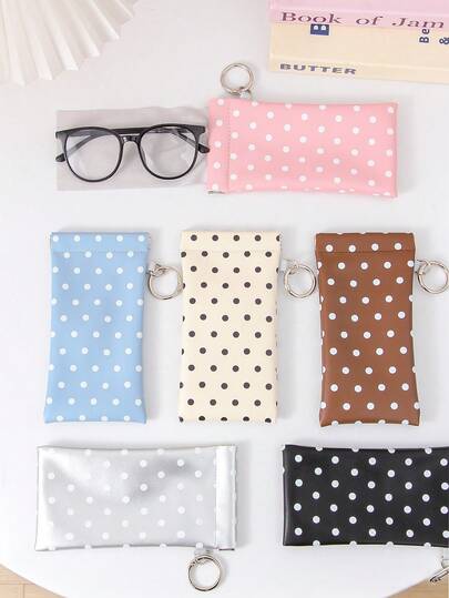1pc Minimalist Korean Style Polka Dot Eyeglass Case With Cleaning Cloth, Elastic Strap, Hanging Hook, Portable Fashion Glasses Storage Bag, Travel Essential, Mother's Day/Valentine's Day/Travel/Vacation/Bridesmaid Gift