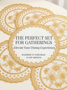 Luxury Gold Hollow Placemat, Made Of PVC Material, Featuring Exquisite Chrysanthemum And Butterfly Embossed Patterns, Elegant Lace Hollow Edge Design, Waterproof, Oil-Proof And Easy To Clean, Suitable For Home Dining, Holiday Gatherings Or Western-Style Tableware Setting, Adding A High-End Feel And Ceremonial Atmosphere To The Dining Table, Random Style Shipped - Gold - View 9