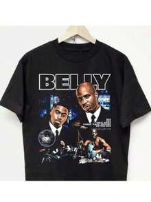 T-shirt surdimensionné 100% coton pour homme avec impression d'affiche de film de Belly (avec Sean Paul, Shaggy, Sasha, Black et plus) - Coupe décontractée, manches courtes, lavable en machine, cadeau d'été pour les fans. Ample et confortable. - Noir - Voir 8