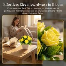 Mini Artificial Rose Potted Plants, 3 Colors Fake Flowers In White Pots, Realistic Faux Floral Arrangements For Home, Office & Bathroom Decor, Low-Maintenance Indoor Ornaments - Rose With Leaves - View 8