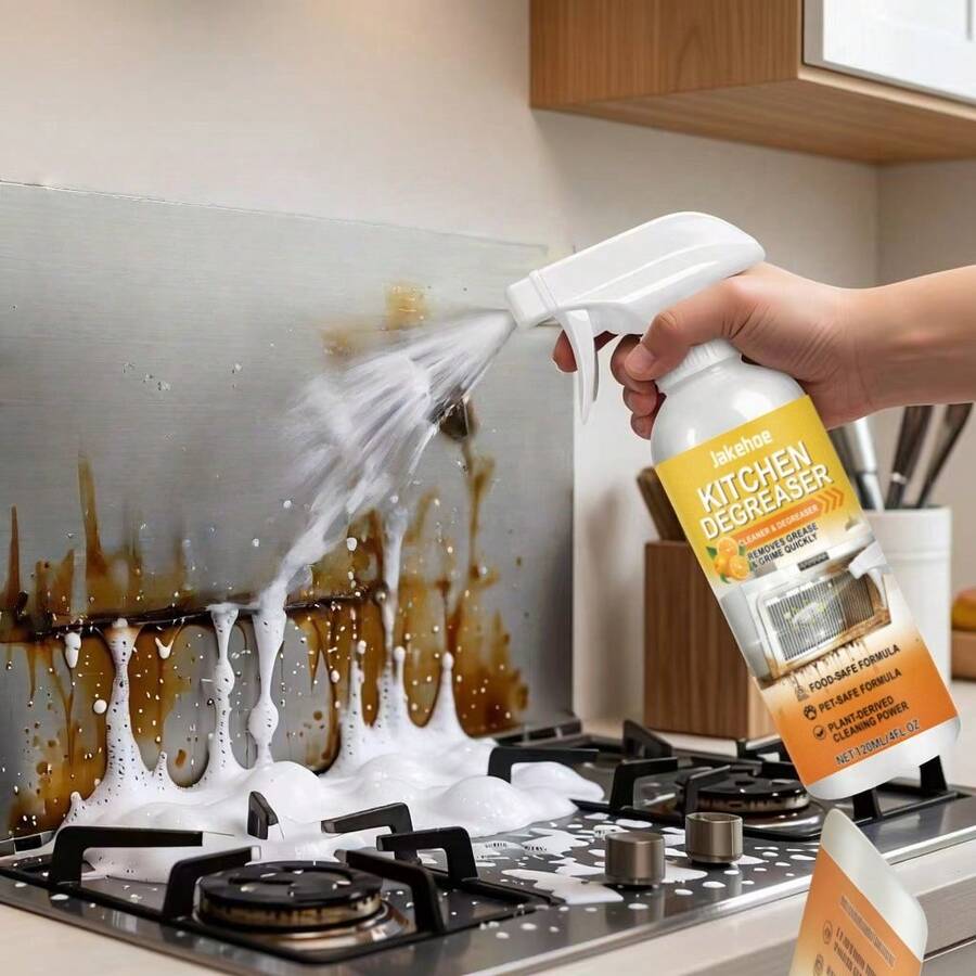 1 Bottle Heavy Duty Foaming Kitchen Degreaser Spray, Cleaning Set For Range Hood, Stove, Removes Stubborn Grease