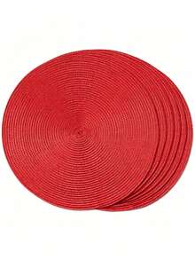 15-Inch Red PP Handwoven Placemat, Round Woven Dining Table Mat, Heat-Resistant Pad, Decorative Mat, Best Seller, Multi-Color Options, Tablecloth, Wrinkle-Resistant Dining Table Mat, Suitable For Birthday, Christmas, Housewarming, Celebration Banquet, Holiday Party, Family Gathering And Other Occasions - Red - View 4
