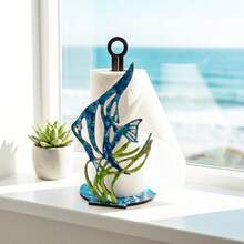 1pc Summer Ocean Theme Paper Towel Holder Stand. Vertical Kitchen Roll Dispenser With Tropical Angelfish Design. Coastal Beach Style Countertop Ornament Decorative Storage Rack. For Kitchen Dining Room Marine Life Decor Gift For Ocean Lovers. - Multicolor - View 8