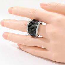 1pc Vintage Fashionable Wide Ring, Sparkling Wedding Band, Ideal Gift For Her To Wear At Weddings And Formal Events - Silver - View 2