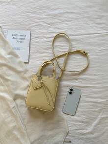 1pc Women's Solid Color PU Handbag, Fashionable Zipper Closure, Suitable For Dates & Gifts - Yellow - View 5