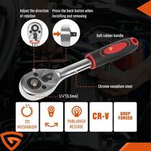 53件套专业汽车维修工具套装 - 高品质棘轮扳手和螺丝刀套装，多功能汽车维修工具，包含棘轮扳手和各种螺丝刀，经久耐用，适合DIY维护和日常使用。 - 多色 - 查看 4