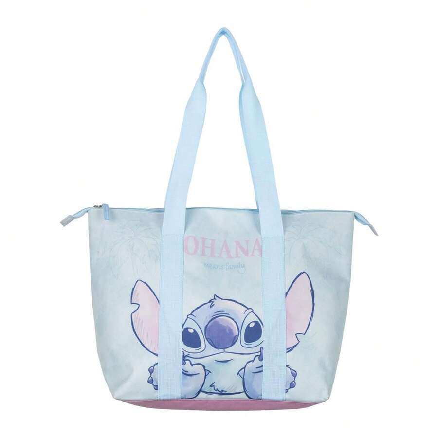 Cerdá Disney Stitch 男女通用沙灘包，均碼 - 大拉鍊手提包，輕便耐用，100% 滌綸材質，藍色設計，印有 Stitch 和 Ohana 字樣，是海灘和泳池的理想之選 ⚫ 免費配送 ✅ 24/48 小時送達西班牙（半島） - 選項 1 - 查看 1