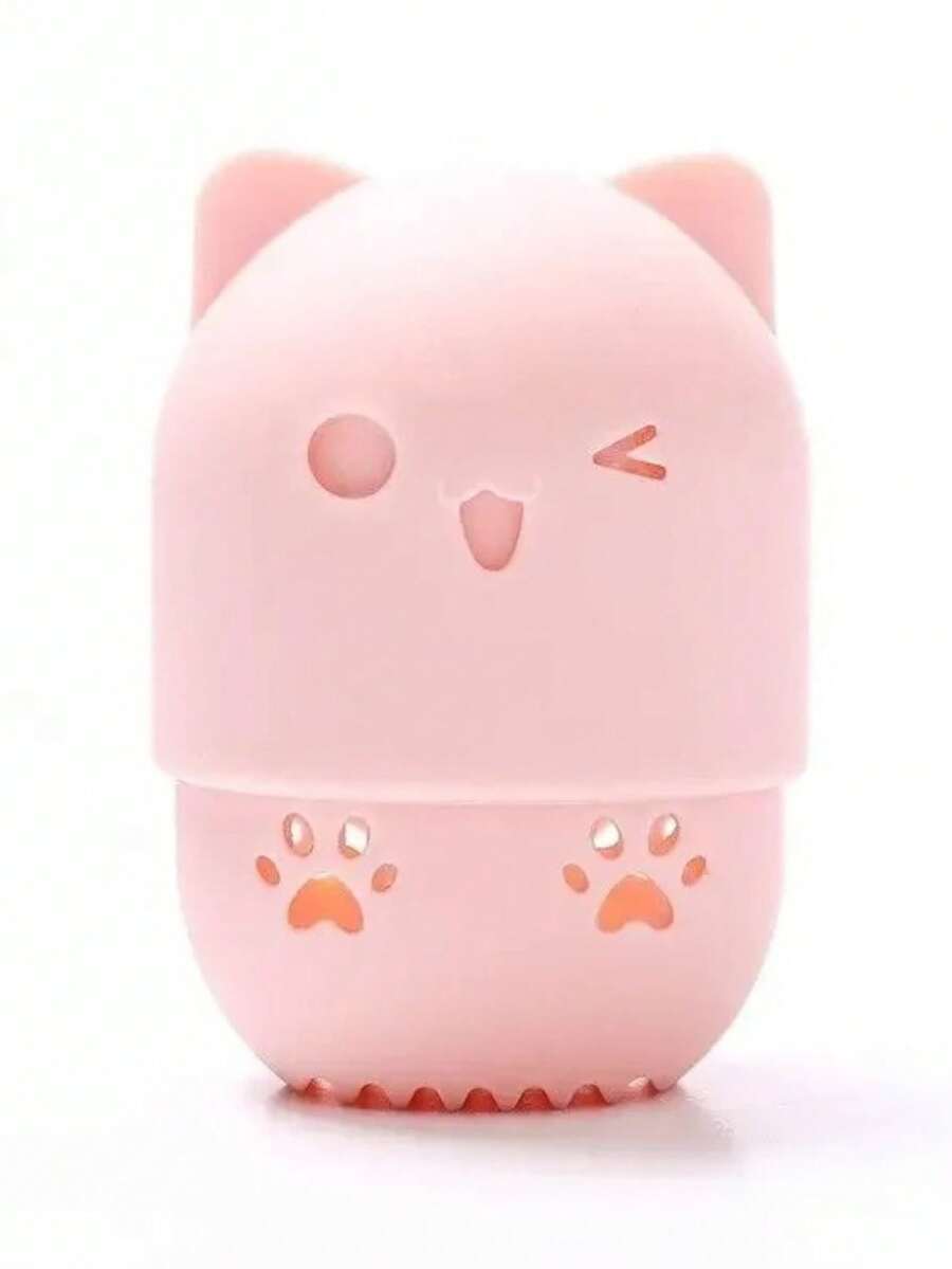 1个可爱猫咪软硅胶化妆海绵盒收纳盒,带美妆蛋,便携式粉扑收纳盒,海绵化妆晾干盒 - 彩色 - 查看 1