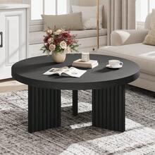 Farmhouse Small Wooden Coffee Table With 3 Strong Legs,Round Coffee Table, - Black - View 6