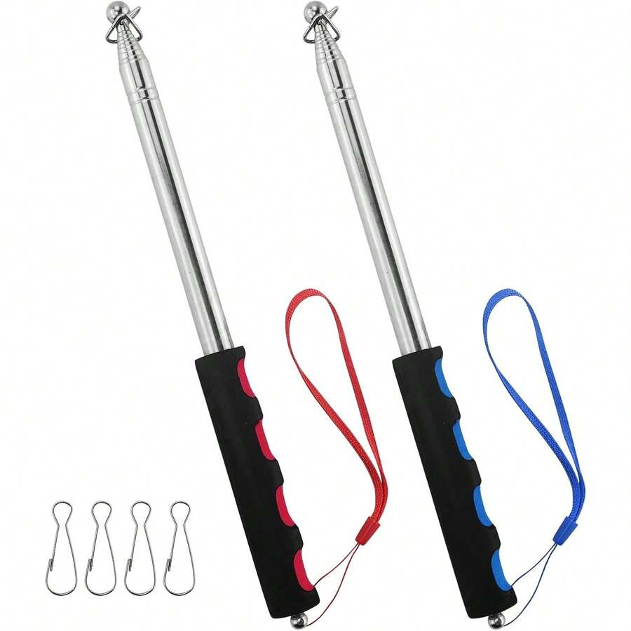 6.5ft Retractable Handheld Flag Pole 2 Pieces Set, Stainless Steel Telescopic Flag Pole With Guide Pointer And Pointer Function, Suitable For Tour Guide And Classroom Teaching - Multicolor - View 1