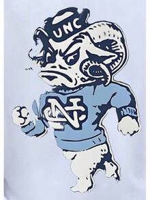 A Cartoonish Ram Mascot Displaying The Letters UNC Representing The University Of North Carolina At Chapel Hill Short Sleeve T Shirt In Blue And White 100% Cotton Casual Activewear Fashion Clothing URD2 - White - View 2