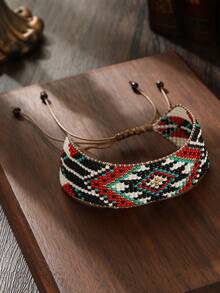 Vòng tay dệt thủ công, phong cách Bohemian, vòng tay thời trang cho nam và nữ, vòng tay đôi, họa tiết hình thoi hình học, bất đối xứng, phù hợp để đeo hàng ngày, dự tiệc, quà tặng dịp lễ, màu đen và đỏ, vòng tay cá nhân hóa. - màu đen - Xem 3