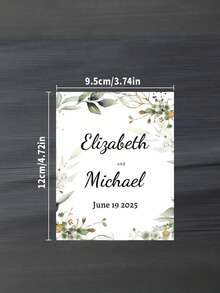 Customized Wedding Wine Label, Personalized With Name And Date, Green Eucalyptus Design, Ideal For Wedding Favors, Tabletop Decor, Bridal Shower, Square Sticker/Decal, A Romantic Birthday Gift - Multicolor - View 9