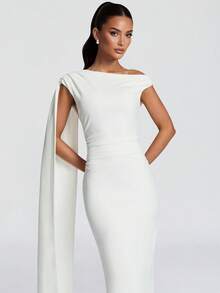Vestido de playa elegante con volantes y cremallera de unicolor - Blanco - Ver 2