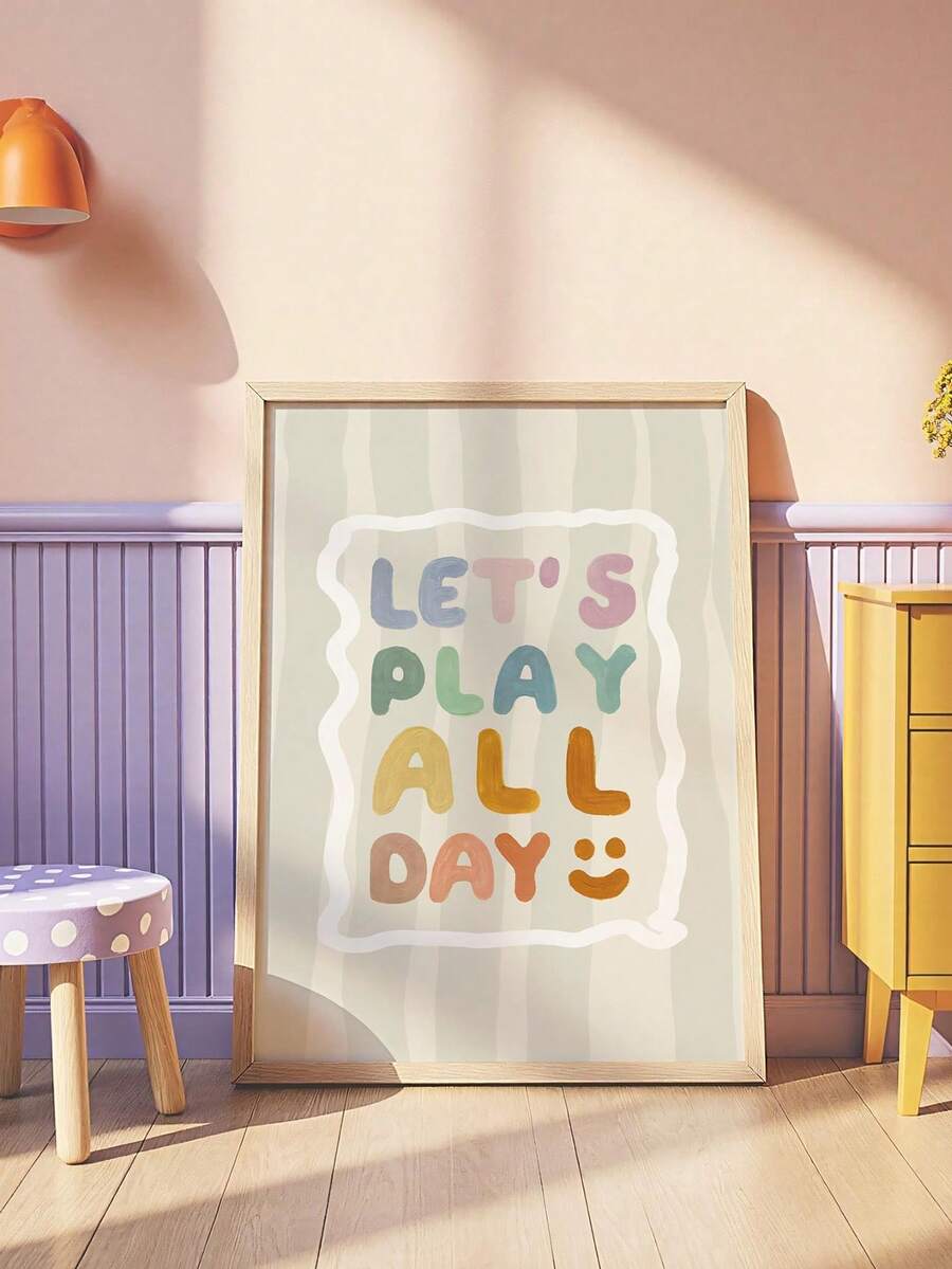 1件帆布壁畫,兒童房裝飾相框,Let's Play All Day! 壁畫,遊戲室裝飾,教育海報,勵志名言,波西米亞風格帆布壁畫,兒童名言藝術 - 非常適合裝飾遊戲室和兒童房。這些中性風格的海報非常適合幼兒房、兒童房、遊戲室、育嬰室和教室,使其成為送給新父母和嬰兒洗禮派對的完美禮物。 - 彩色 - 查看 1