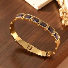 1 chiếc vòng tay/dây đeo bằng thép không gỉ mạ vàng 18K đính đá Zirconia - Một phụ kiện tinh tế và sang trọng, phù hợp cho công sở, hẹn hò và tiệc tùng. - Vàng - Xem 14