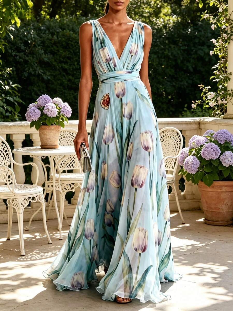 Women Long Dresses - Blue - View 1
