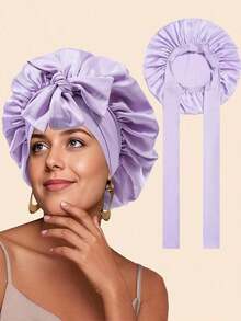DunmumeedSatin Hair Bonnet Wide Band - Satin Like Sleeping Bonnets For Curly Hair Hair Wrap For Night Cap With Tie Band Breathable Satin Bonnet For Women And Girls (Purple),Hair Tools,Hair Items,Travel Essential,Travel,Barber,Hairstylist,Barber Accessories,Valentine's Day,Hair Supplies,Hair Stylist,Barbershop,Salon,Vacation Essentials,Hair Products,Barbershop,Valentine's Gift,Travel Essentials For Women,Hair Stylist Tools - Mauve Purple - View 8