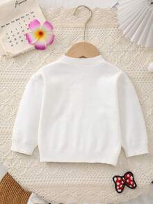 Baby Girl Knitted Floral Embroidery Cardigan - White - View 7