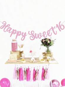 Sweet 16 Birthday Party Decoration Banner, Happy 16th Birthday Poster For Girls - 16 Years Old On Birthday - View 3