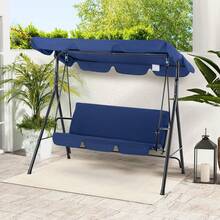 YODOLLA Outdoor Patio Swing Chair, 3 Seater Canopy Swing With Removable Cushion And Weather Resistant Powder Coated Steel Frame - Navy Blue - View 1