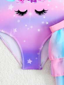 Bộ đồ bơi liền thân in họa tiết ombre cho bé gái, kèm váy sarong, thích hợp cho kỳ nghỉ, bãi biển và bơi lội. - Nhiều màu - Xem 5