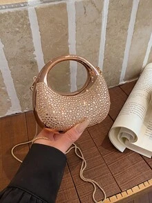 Nuevo mini bolso de mano de acrílico, cartera de moda, bolso de noche en forma de media luna personalizado con correa de cadena - Champán - Ver 8