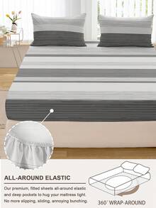 1pc Line Pattern Printed Bedsheet, Soft & Comfortable Bedroom Mattress Protector Cover, Machine Washable, Perfect Holiday Gift, Suitable For All Seasons, Room Decor - Multicolor - View 4