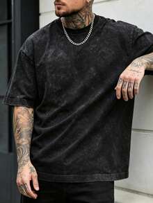 Men's Casual Solid Color Crew Neck Short Sleeve T-Shirt Sports - Black - View 5